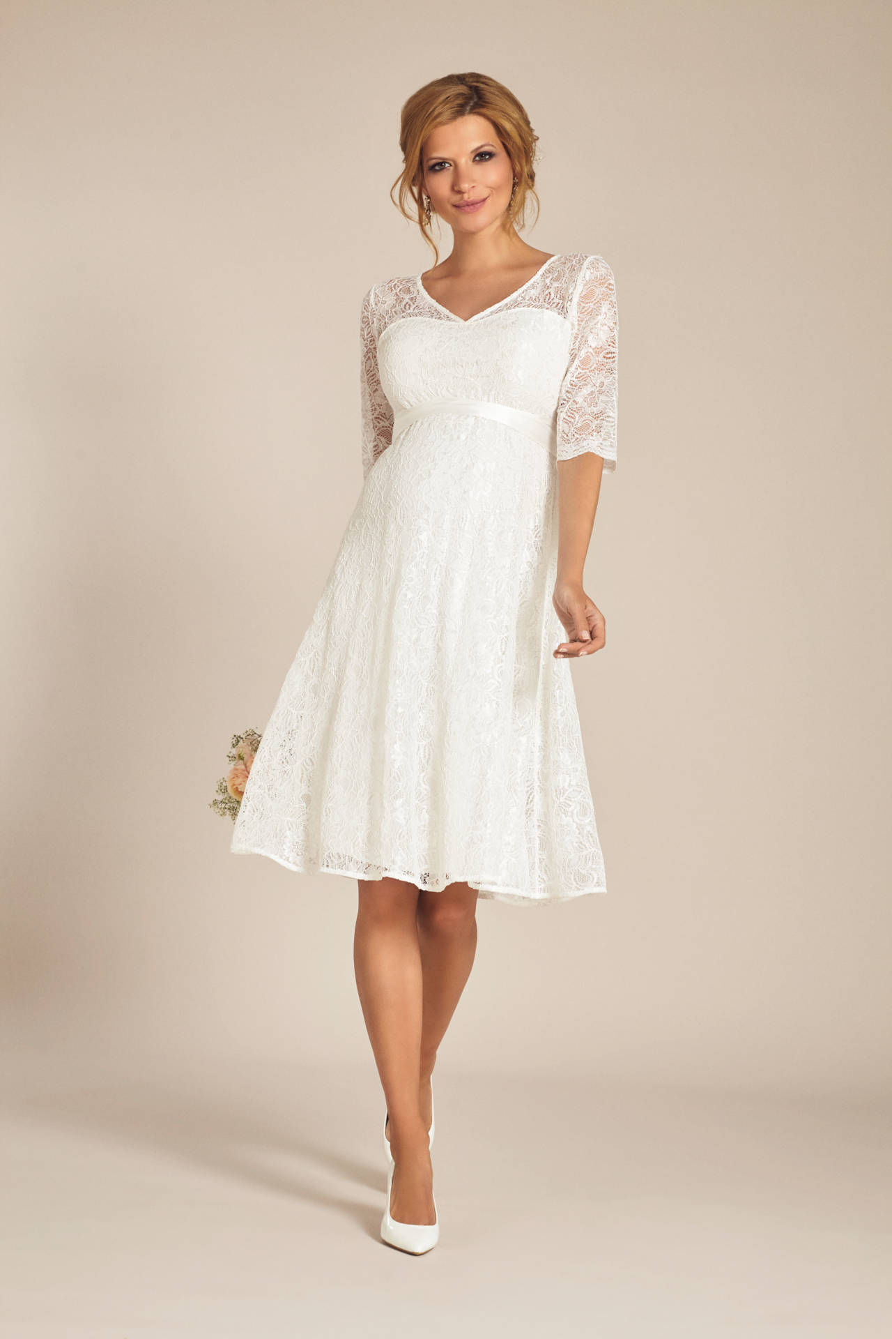 Flossie Maternity Lace Wedding Dress Short